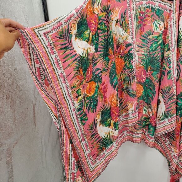 Nine West Swimsuit Cover Up Kimono Cardigan Beach Tropical OS Womens Floral - Picture 6 of 11
